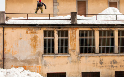 Ahmet Dadali slides a rail in Tarvisio, Italy, just across the border from Slovenia.