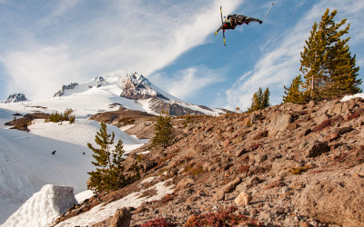 Lucas Wachs bags a cork 540 blunt over some rocks during a shoot for Poor Boyz Productions at Mount Hood, Oregon.