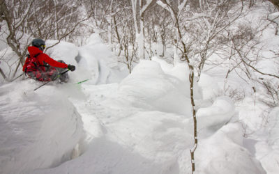 Andy Mahre drops into a pillow line in Hakuba, Japan.