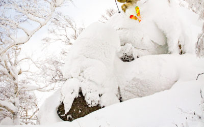 Jonah Williams floats down a pillowed cliff in Japan.