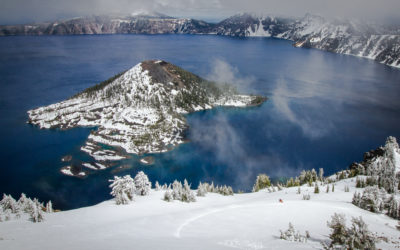 Derek Roy skis the crater rim at Crater Lake National Park, Oregon.